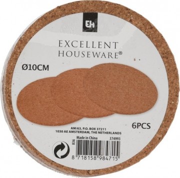 6 onderzetters van kurk 10 cm
