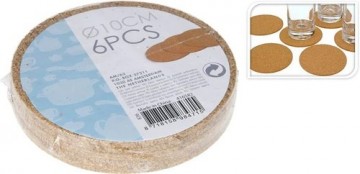 Kurken onderzetters 10 cm 6 stuks.