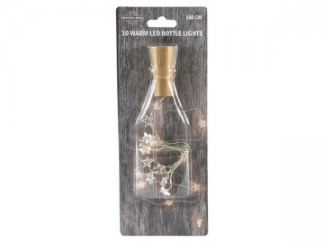 Flessenstopper sfeerlicht kurk van kunststof met draadverlichting 10 x ster warm led