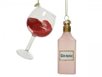 Hangdecoratiekersthangerset gin en tonic glas