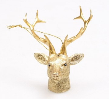 Hertenkop hangend polystone 10 x 8 x 9 cm goud