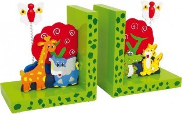 Houten boekensteun wilde dieren voor kinderen 2 delige set