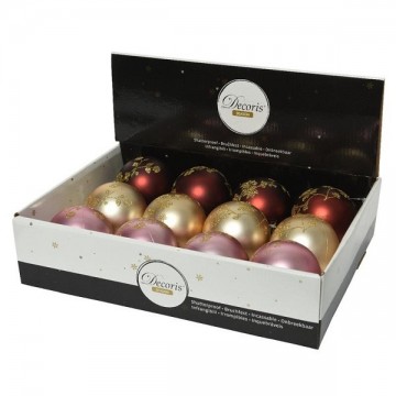 Kerstballen mix 12st goud rood en roze2