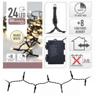 Kerstverlichting led met timer 24 lamps 2 mtr warm wit