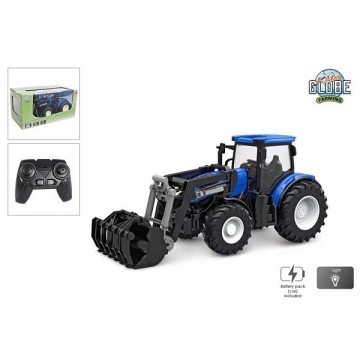 Kids globe rc tractor 2 4 ghz licht en frontlader 27 cm blauw met afstandsbediening