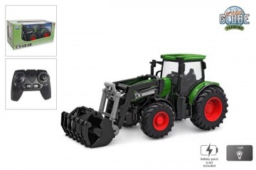 Kids globe rc tractor 2 4 ghz met licht en frontlader 27 cm groen